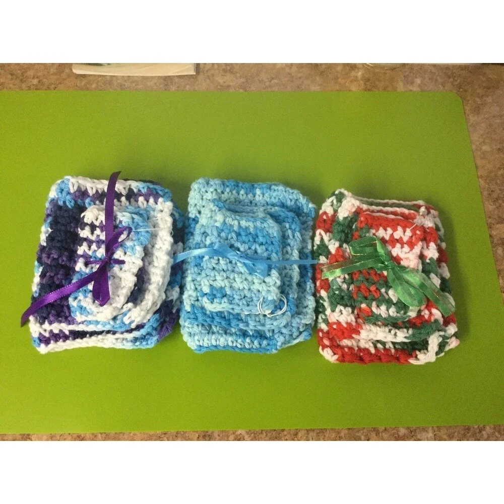 Dish/Wash Cloths Set bundle of 3. Crochet New Handmade Eco-friendly Cotton yarn